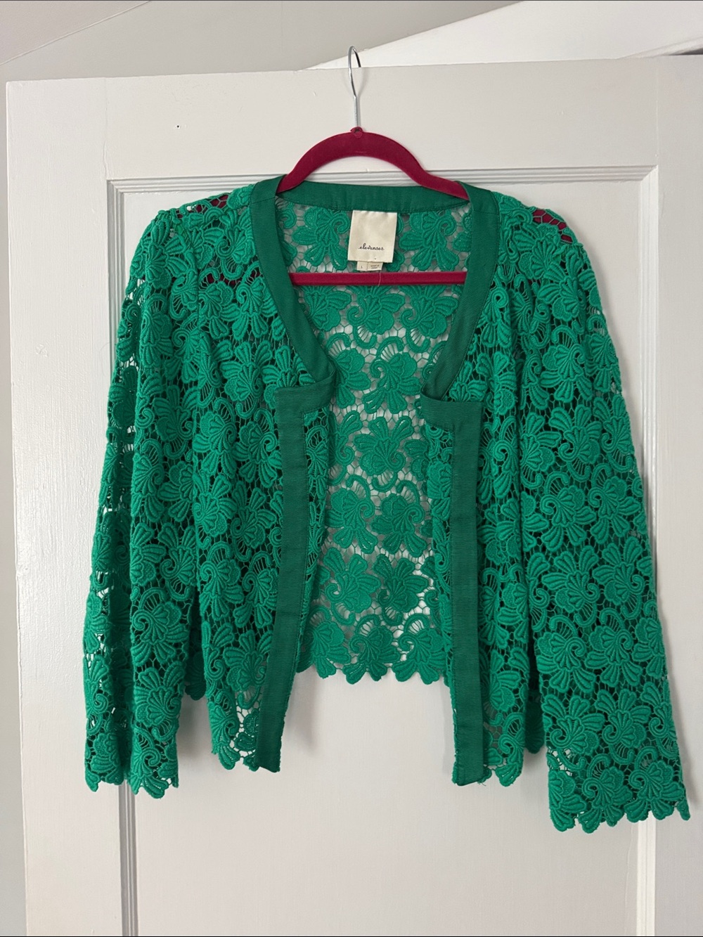Elevenses Green Floral Lace Open Cardigan